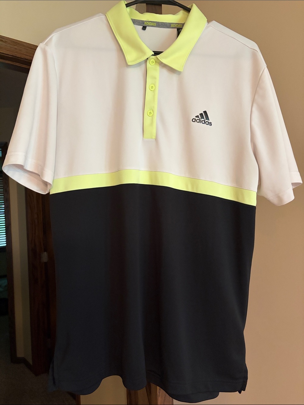 adidas Men’s Colorblock Polo — White, Black & Neon Yellow